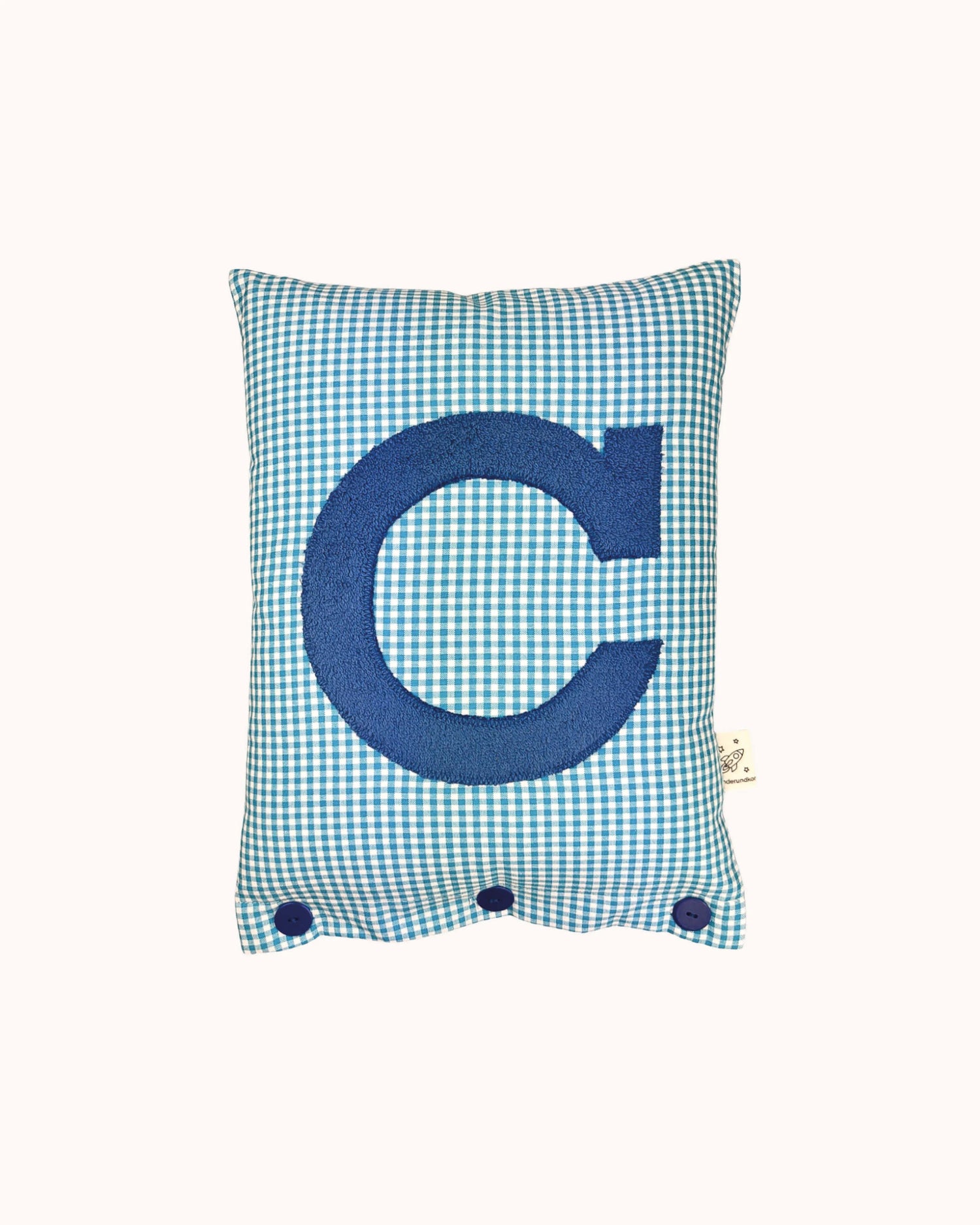Buchstabenkissen preußisch Blau auf Türkis Vichykaro