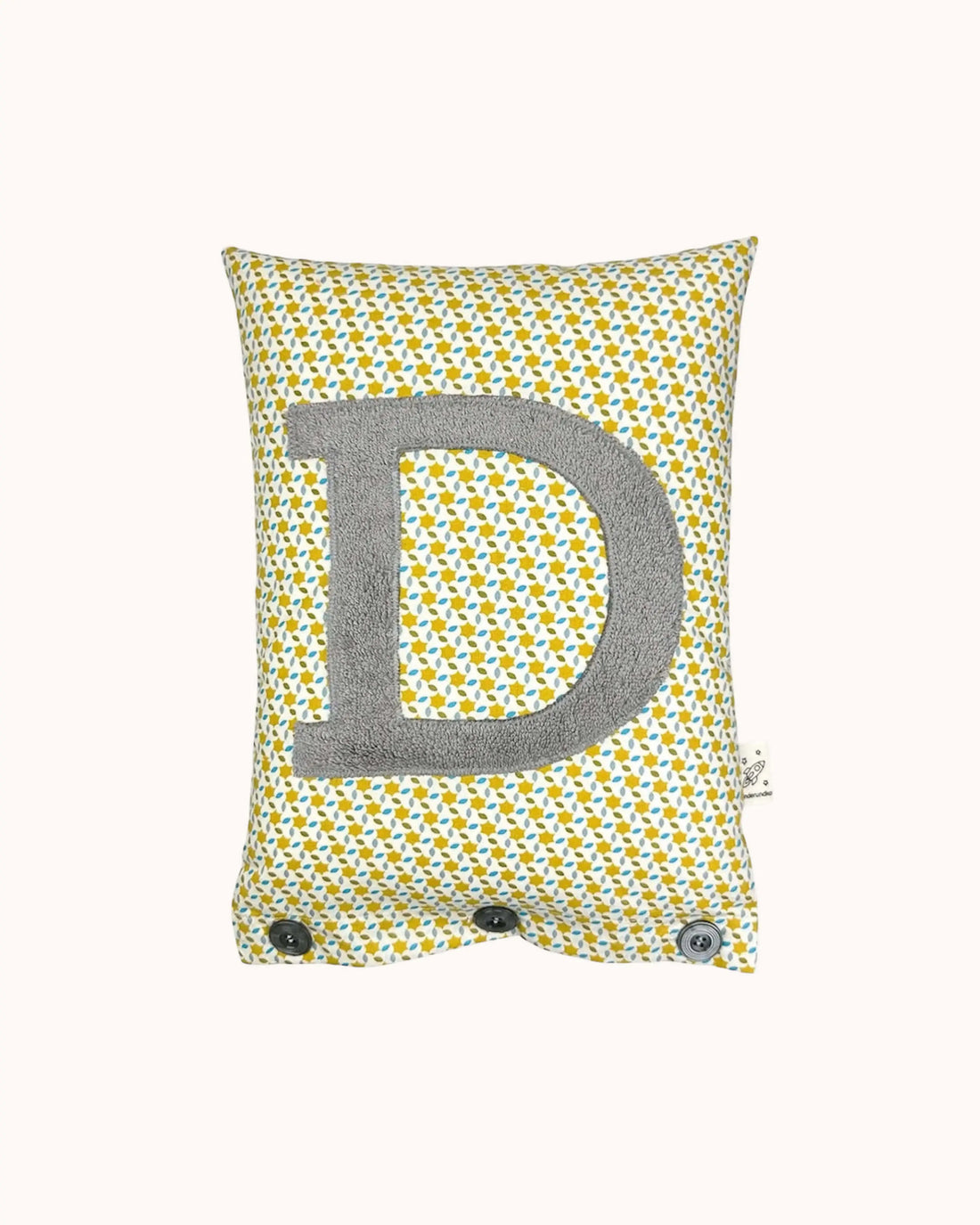 Buchstabenkissen D – Grau auf Popeline Moussem