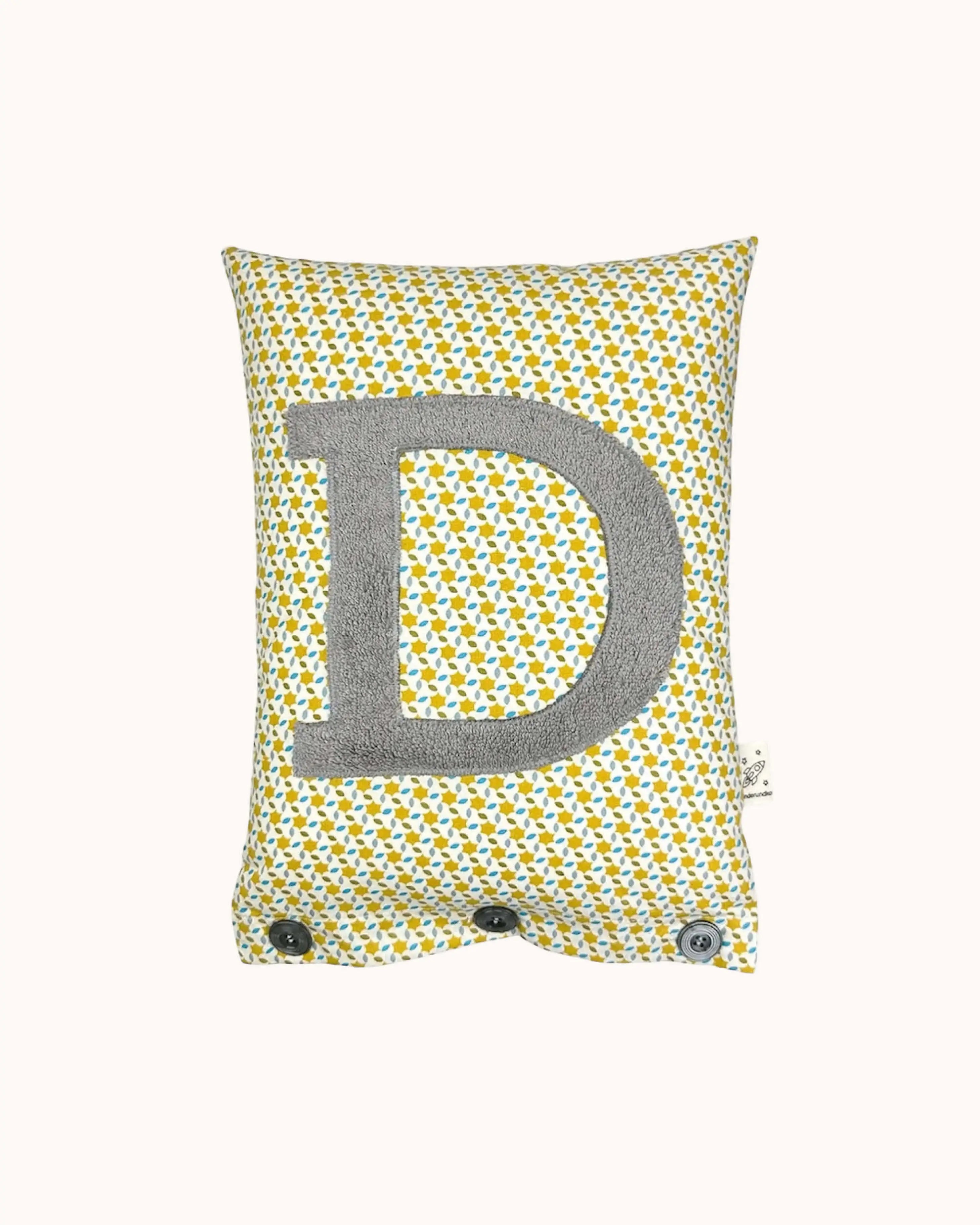 Buchstabenkissen D – Grau auf Popeline Moussem