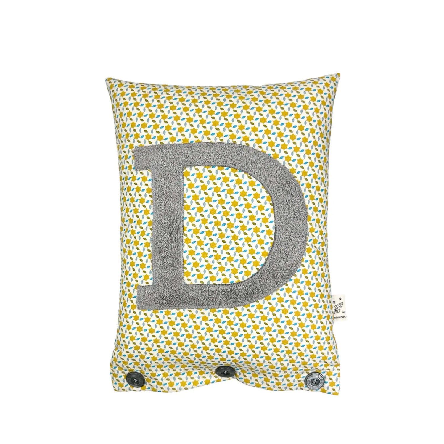 Letter Cushion D – Grey on Popeline Moussem