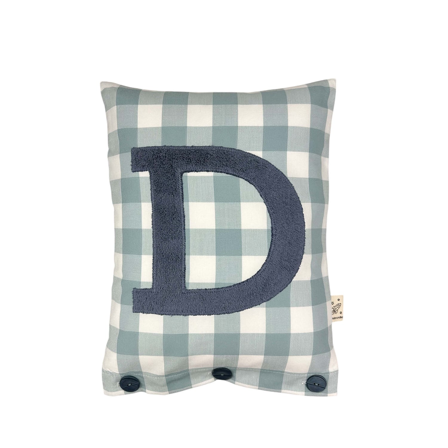 Letter Cushion Blue Grey on dove blue Gingham