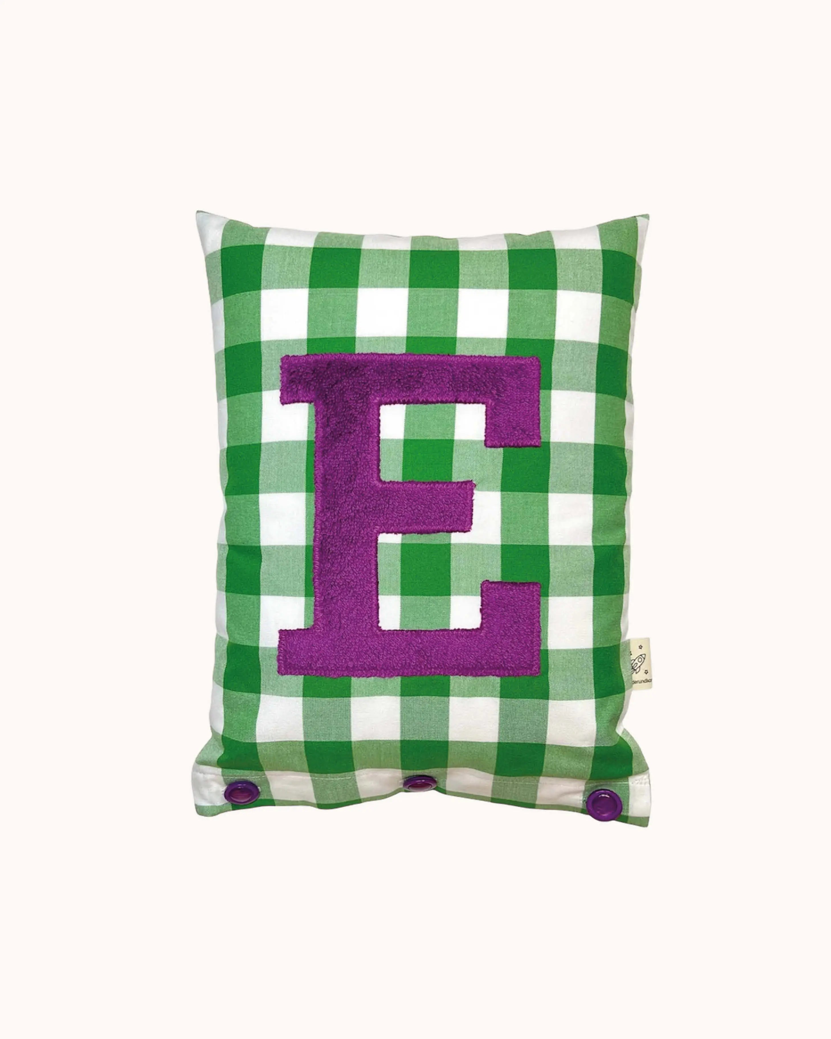 Letter Cushion Jacaranda-Purple on Green Gingham