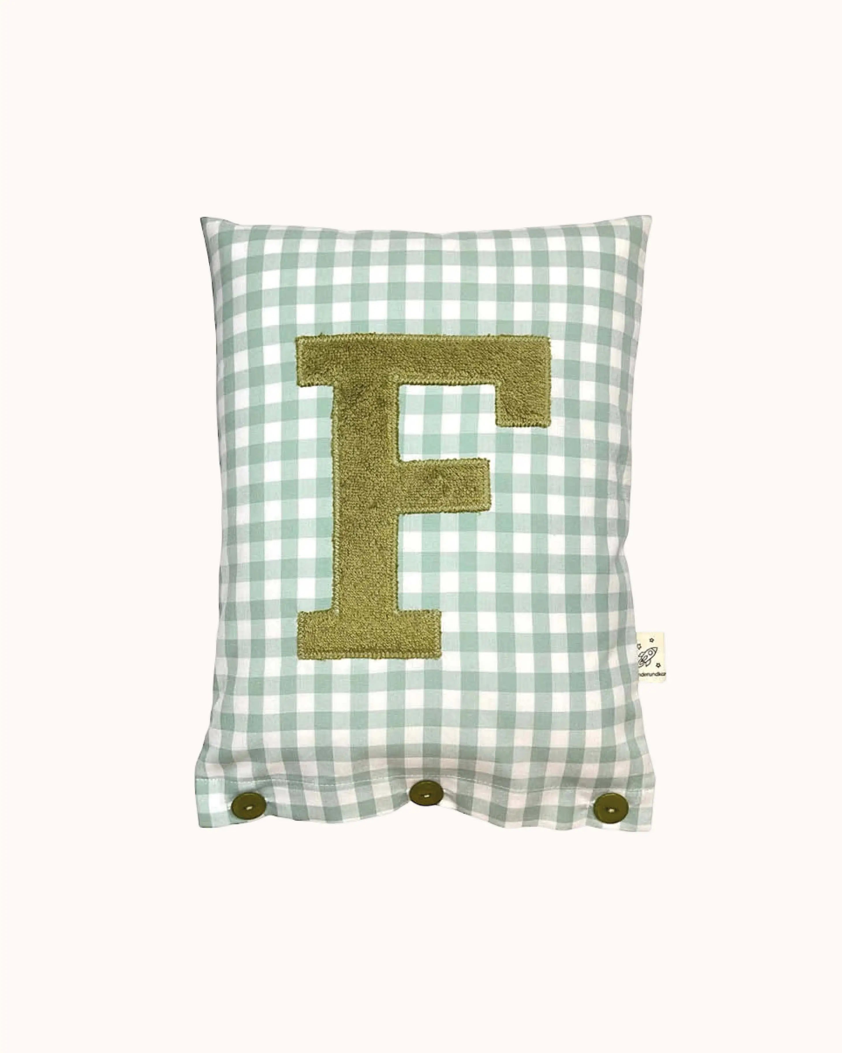 Buchstabenkissen Oliv auf Salbei Vichykaro