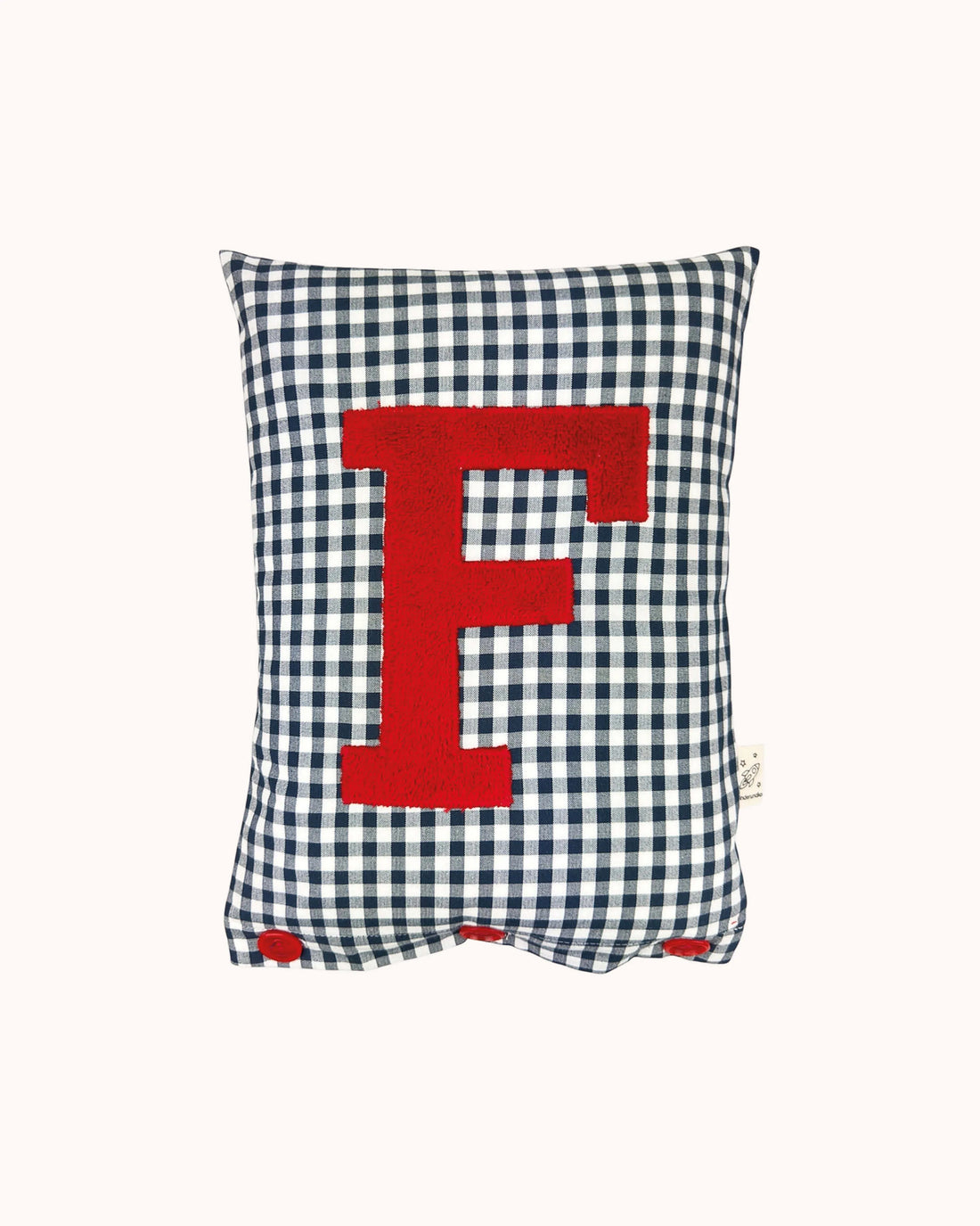 Letter Cushion Red on navy blue Gingham