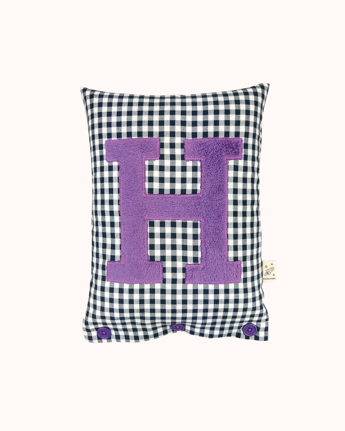 Letter Cushion Purple on navy blue Gingham
