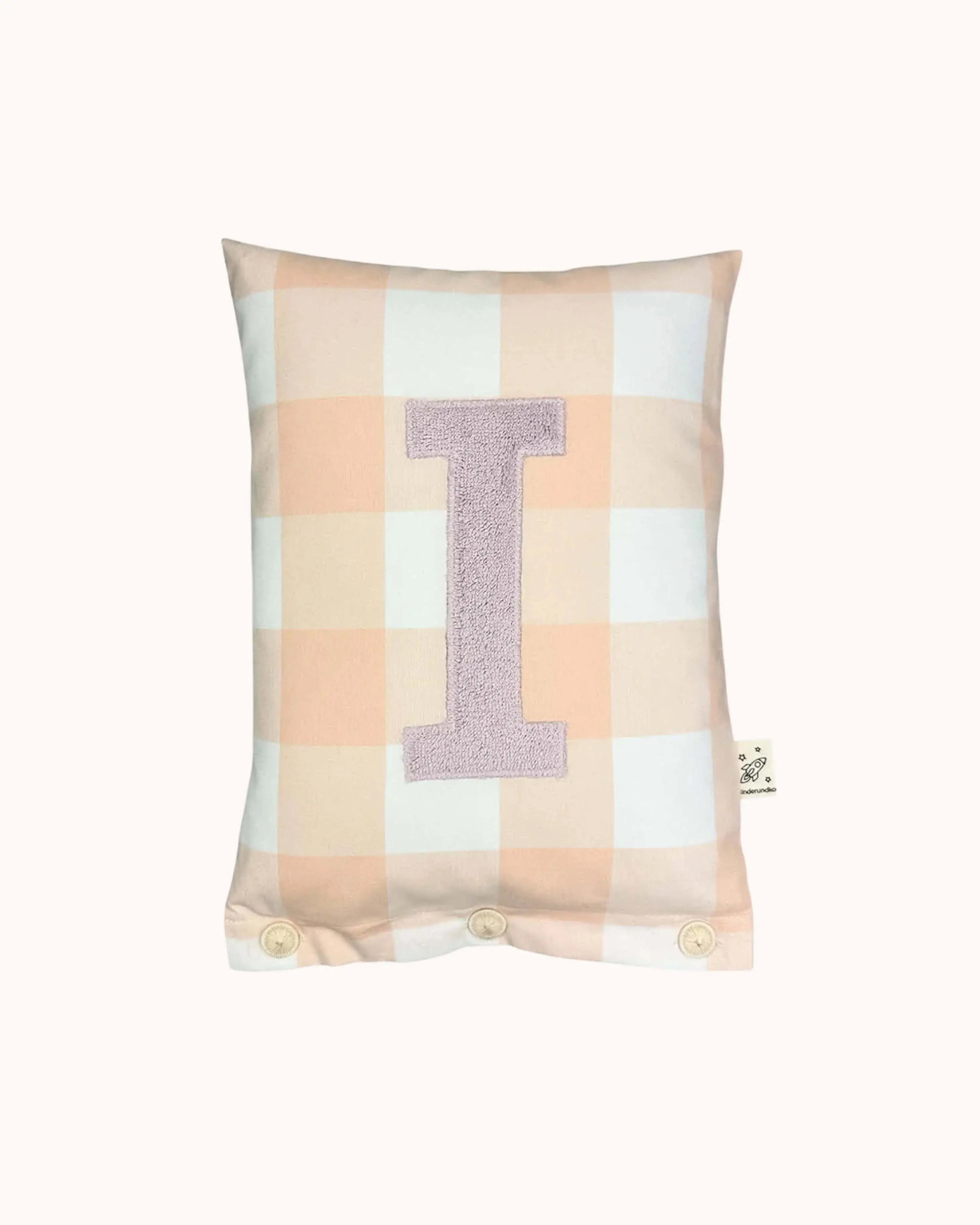 Buchstabenkissen I – staubiges Flieder auf großem nude Vichykaro