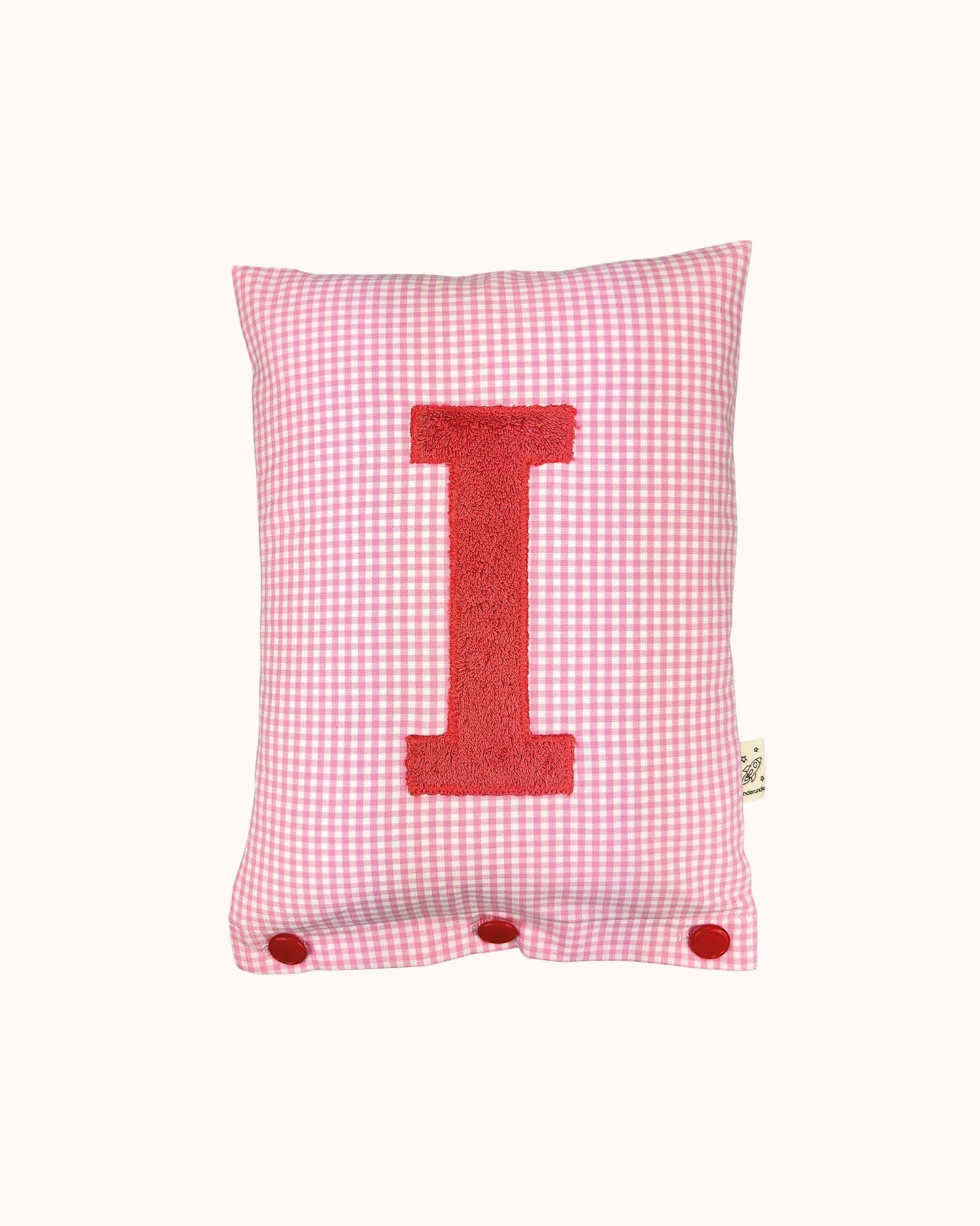Letter Cushion Coral on pink Gingham