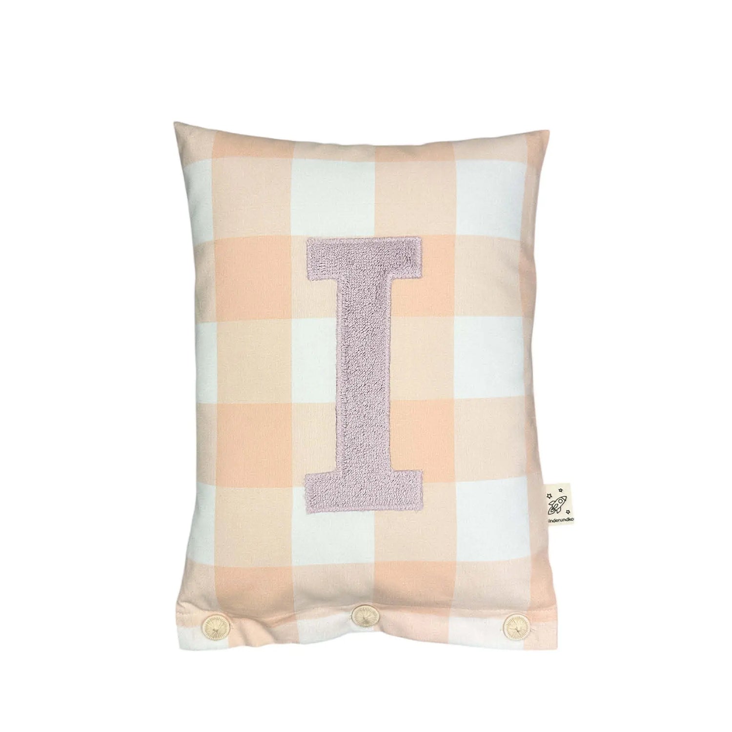 Letter Cushion I – dusty Lilac on a large nude Gingham