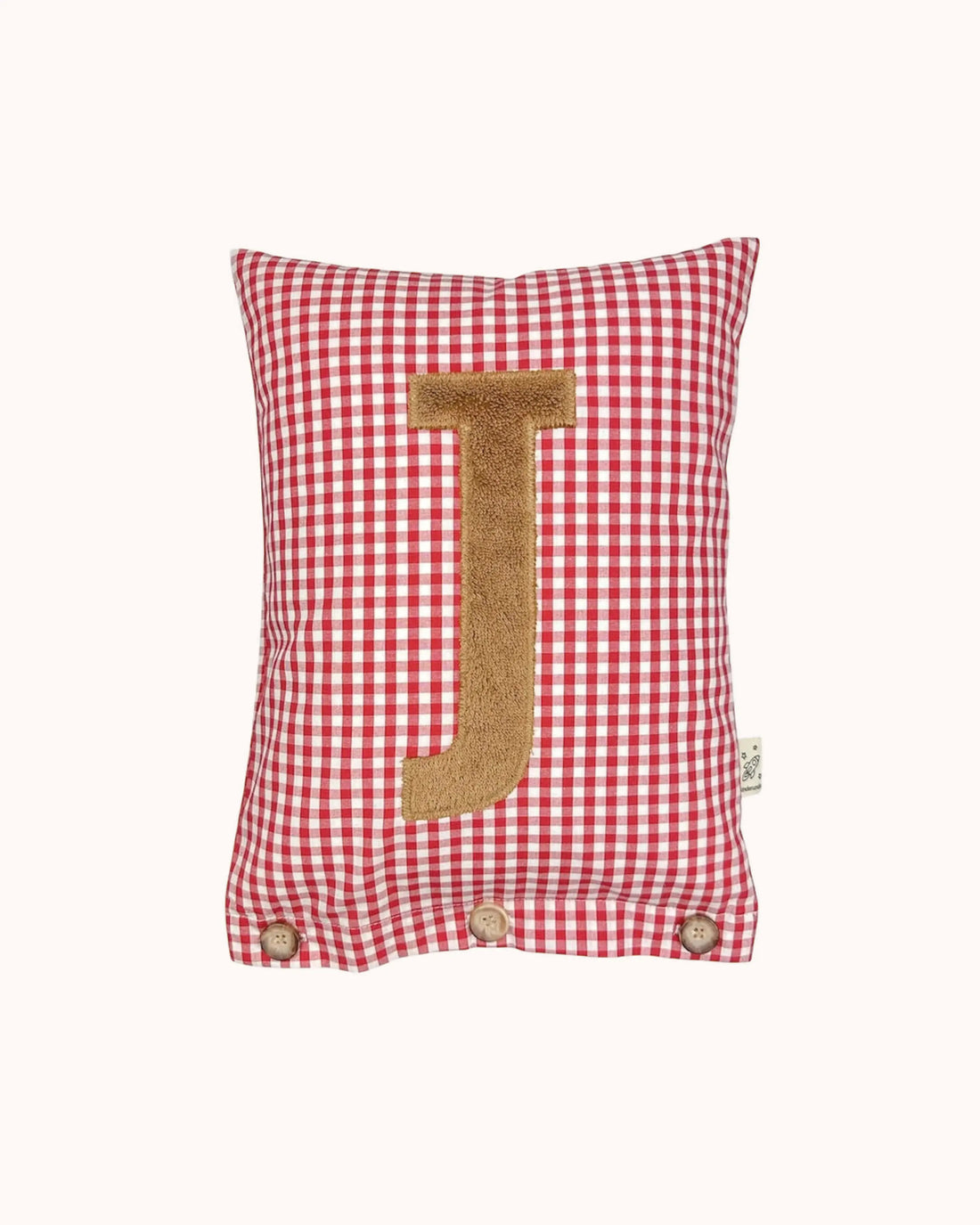 Buchstabenkissen Hellbraun auf rot Vichykaro