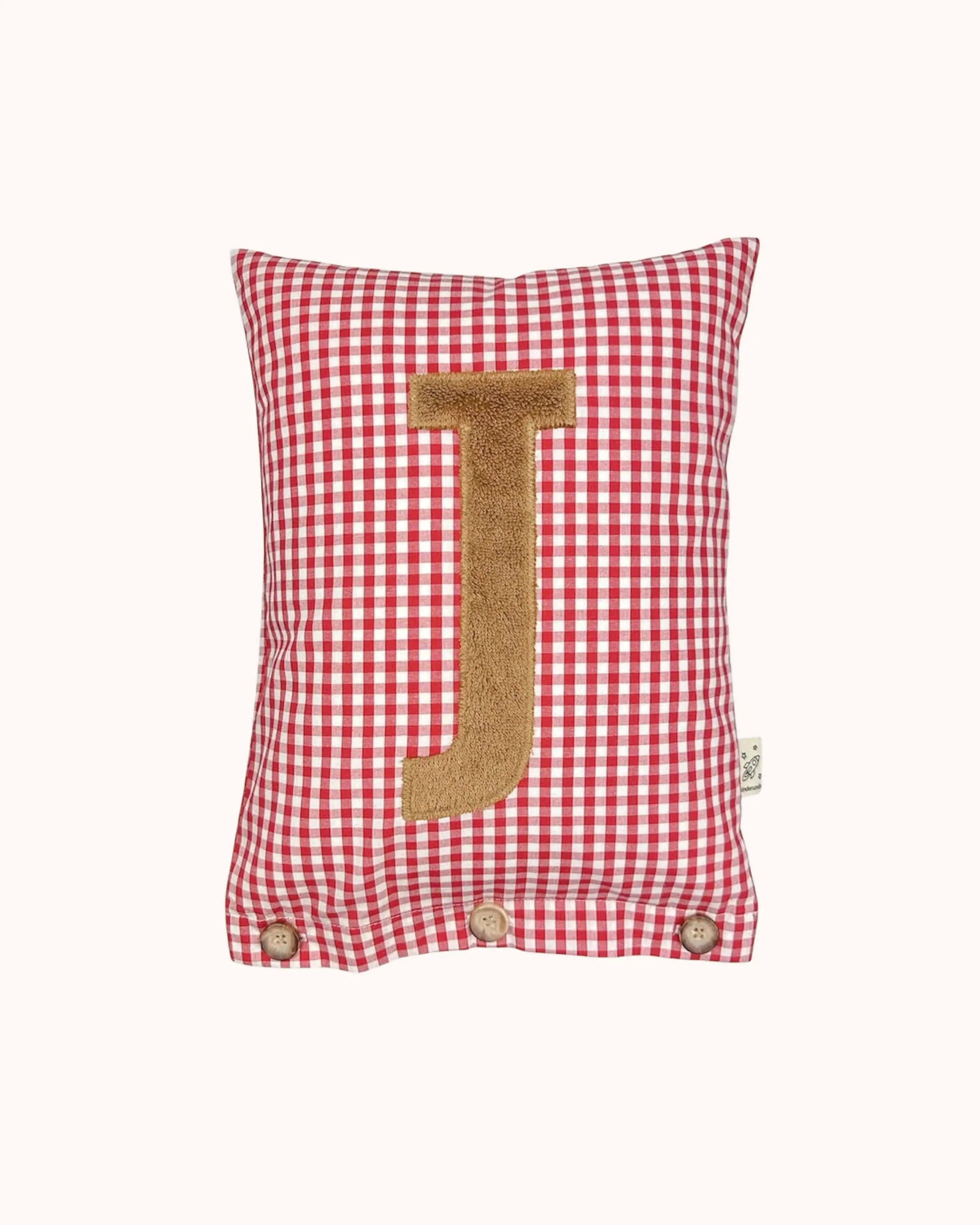 Buchstabenkissen Hellbraun auf rot Vichykaro