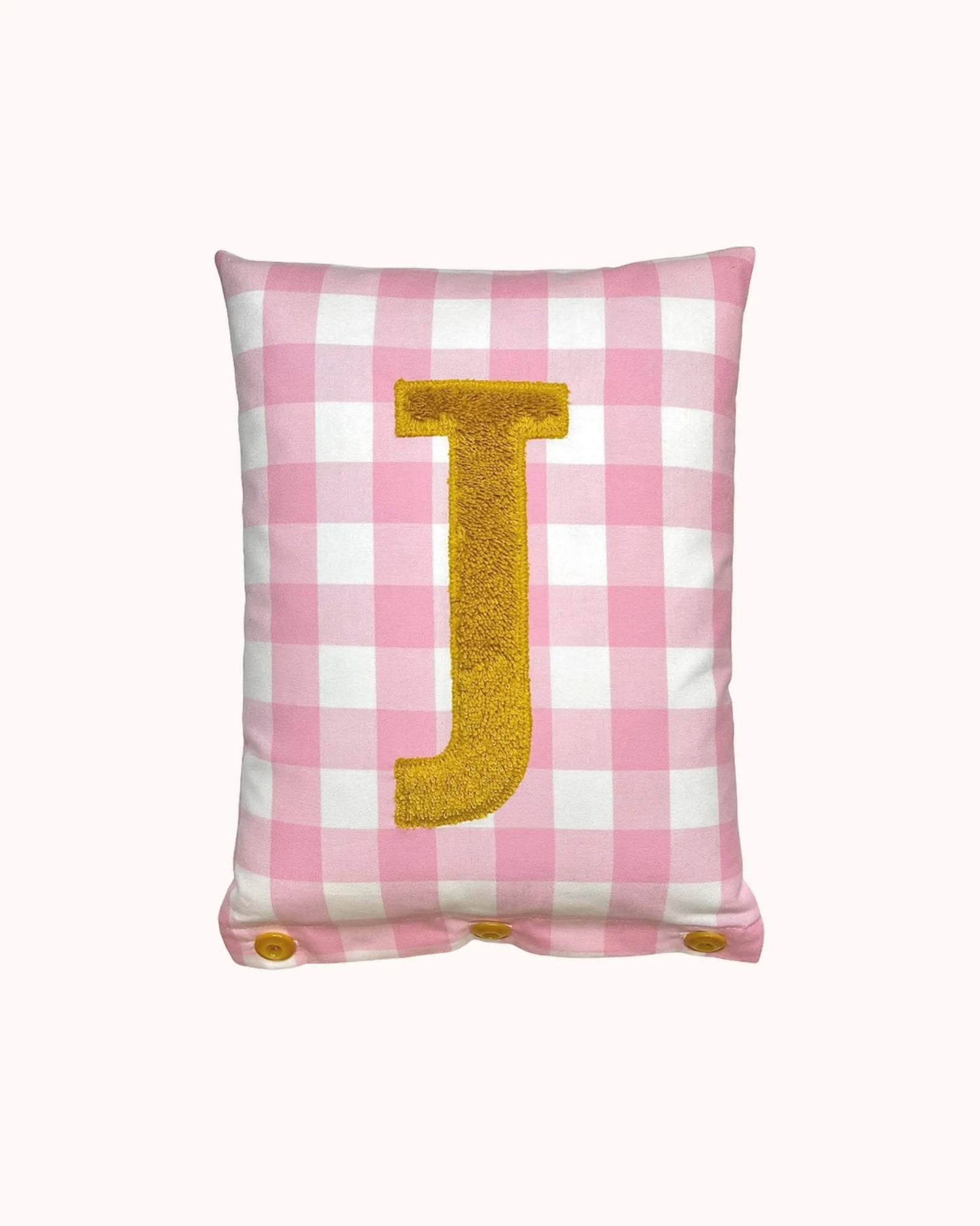 Buchstabenkissen Kurkuma auf Rosa Vichykaro