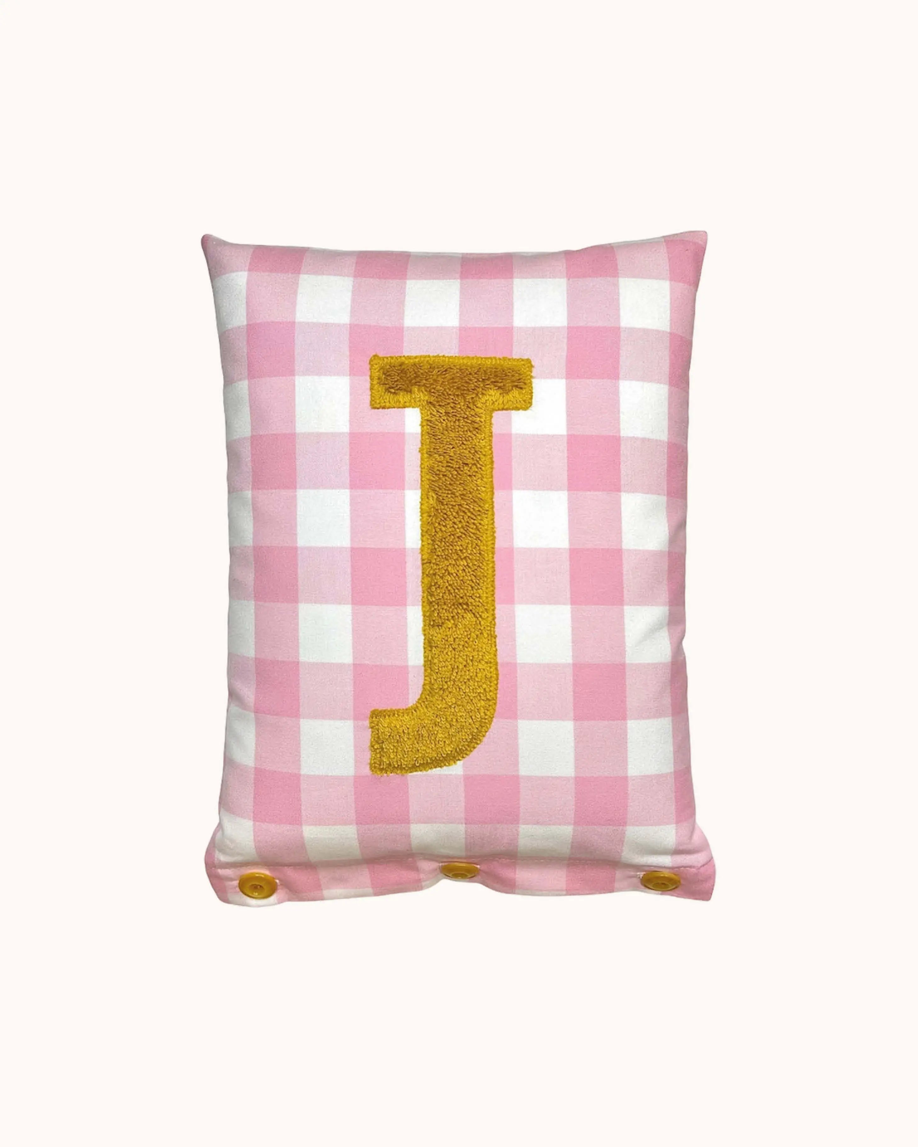 Letter Cushion Turmeric on Rose Gingham