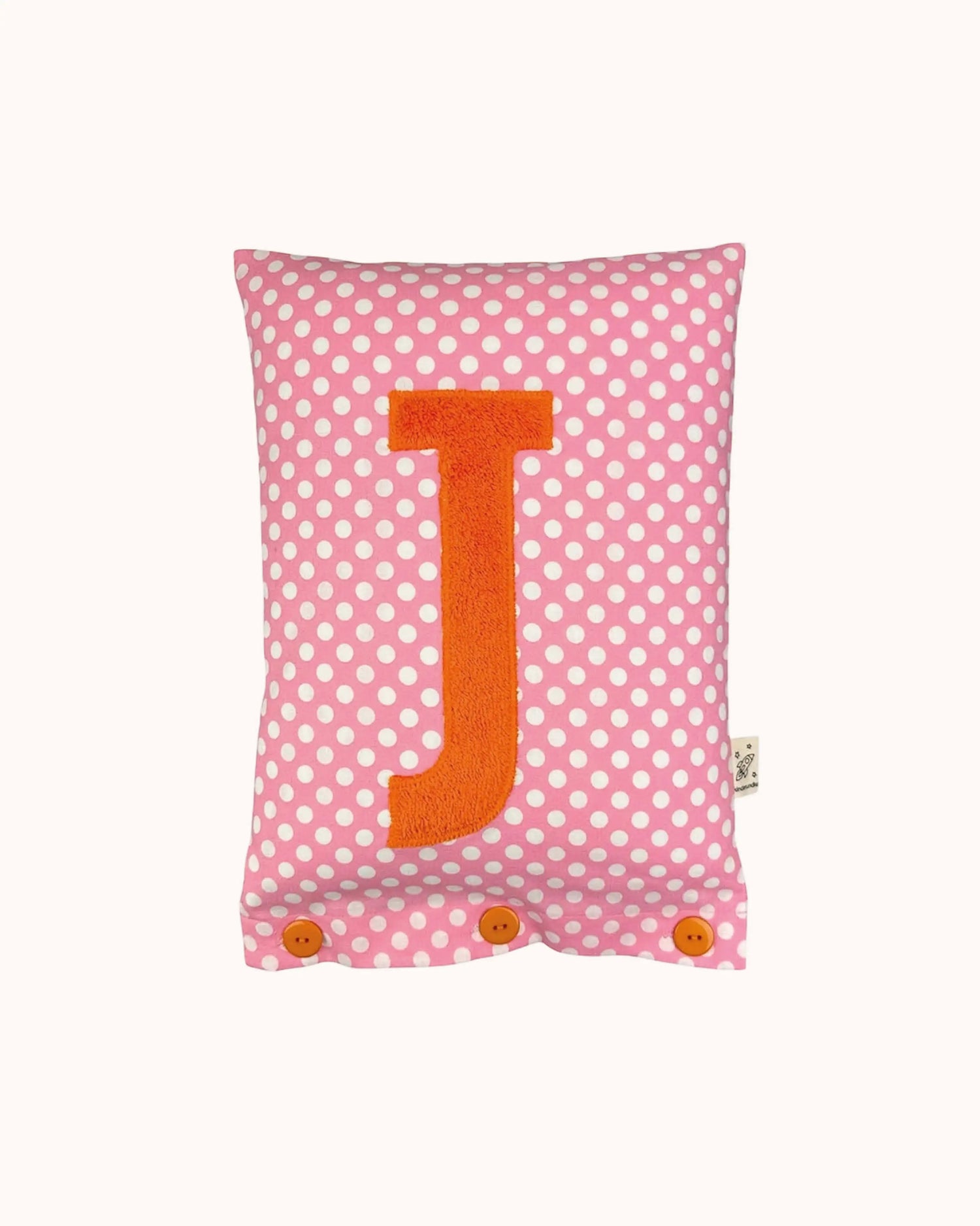 Buchstabenkissen Orange auf Pink mit weißen Punkten