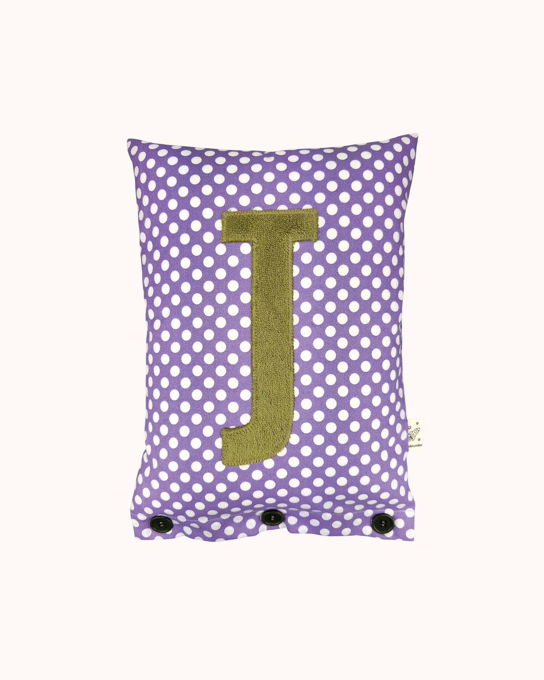 Letter Cushion Olive on Purple with white Dots