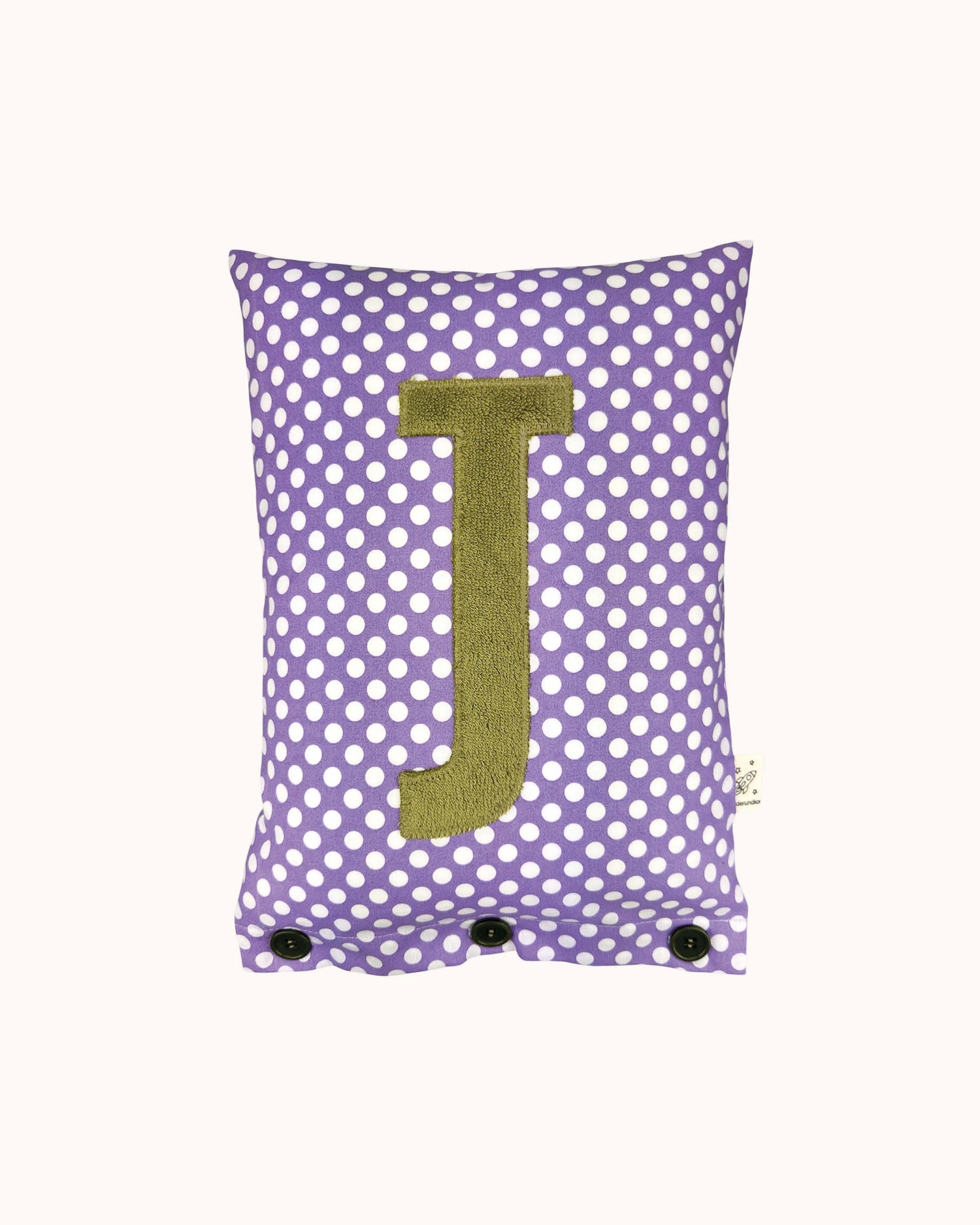 Letter Cushion Olive on Purple with white Dots