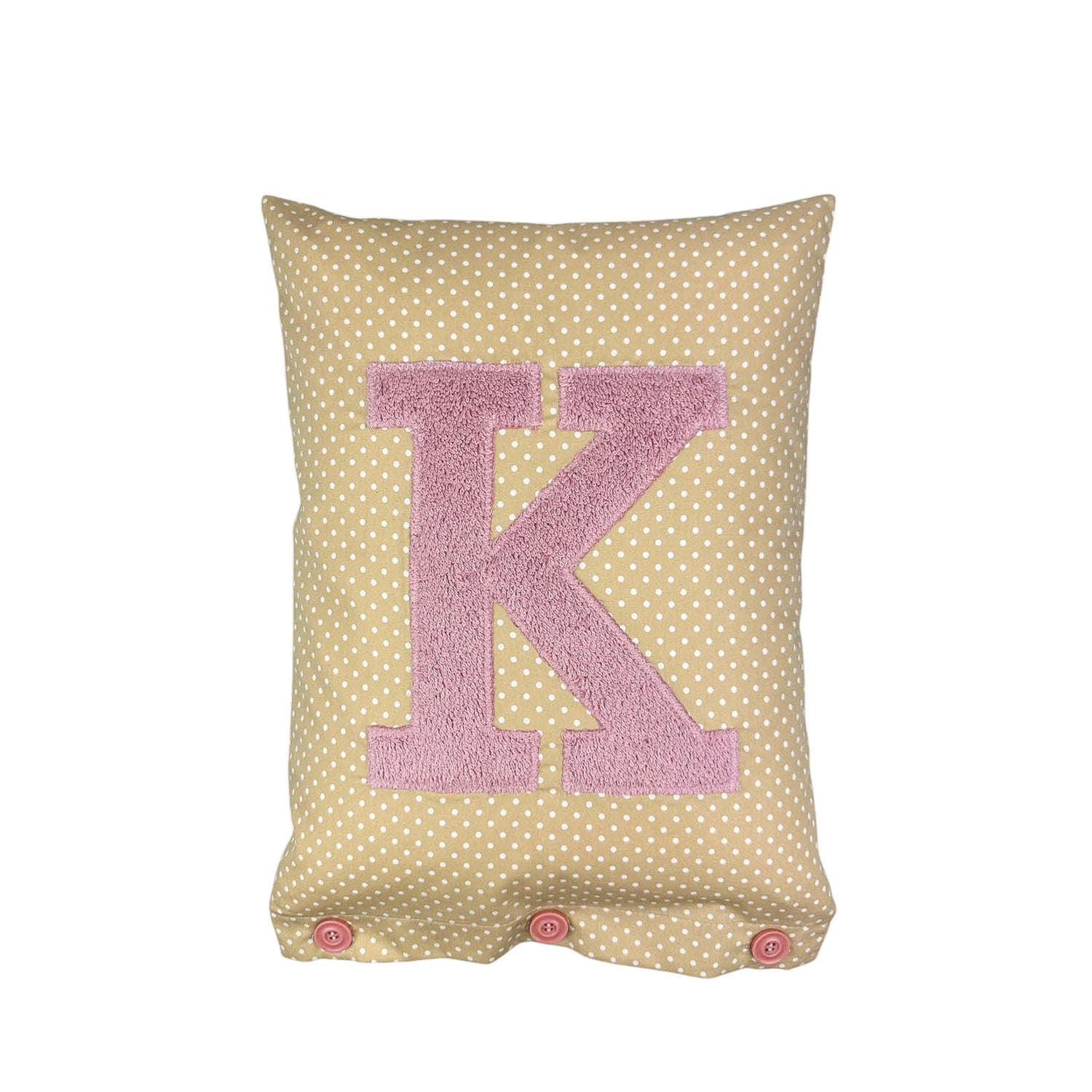 Letter Cushion Old Rose on Beige with white Dots