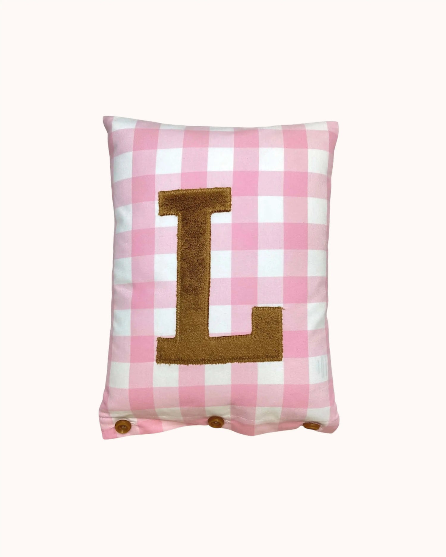 Letter Cushion Light Brown on Rose Gingham