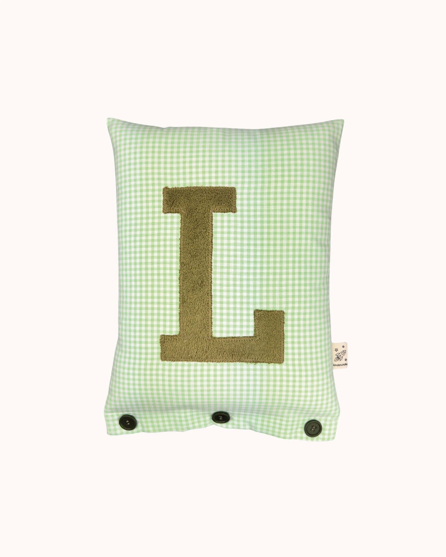 Letter Cushion Olive on light green Gingham