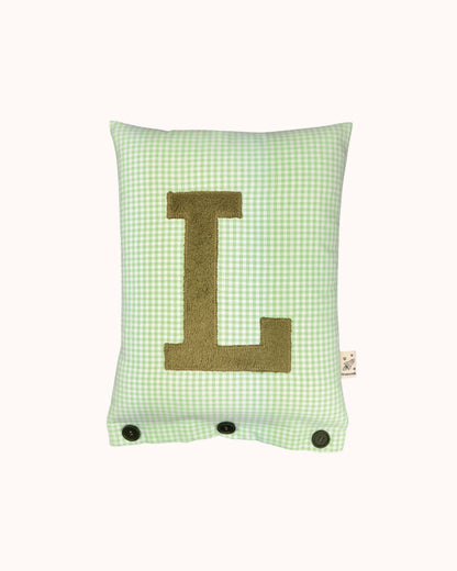 Letter Cushion Olive on light green Gingham