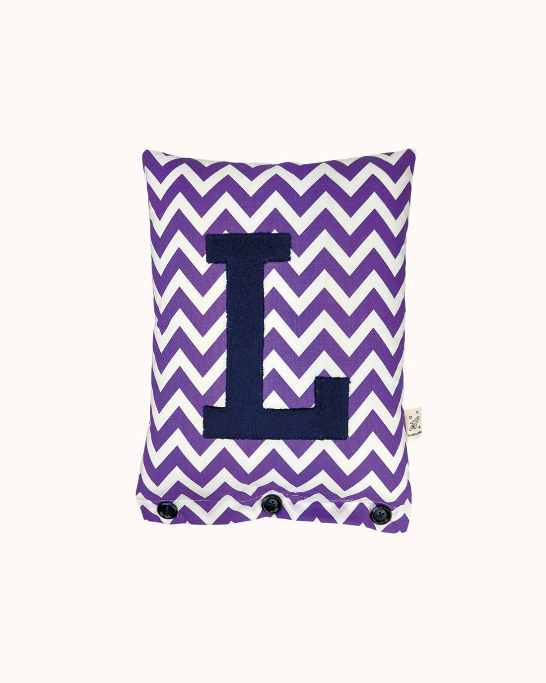 Letter Cushion Navy blue on White with purple Zigzag