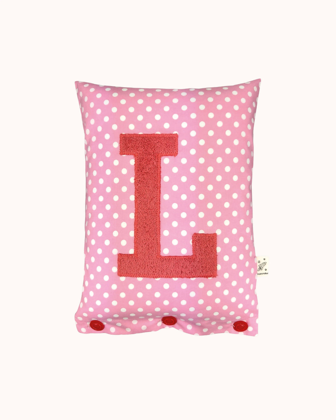 Buchstabenkissen Korall auf Pink mit weißen Punkten