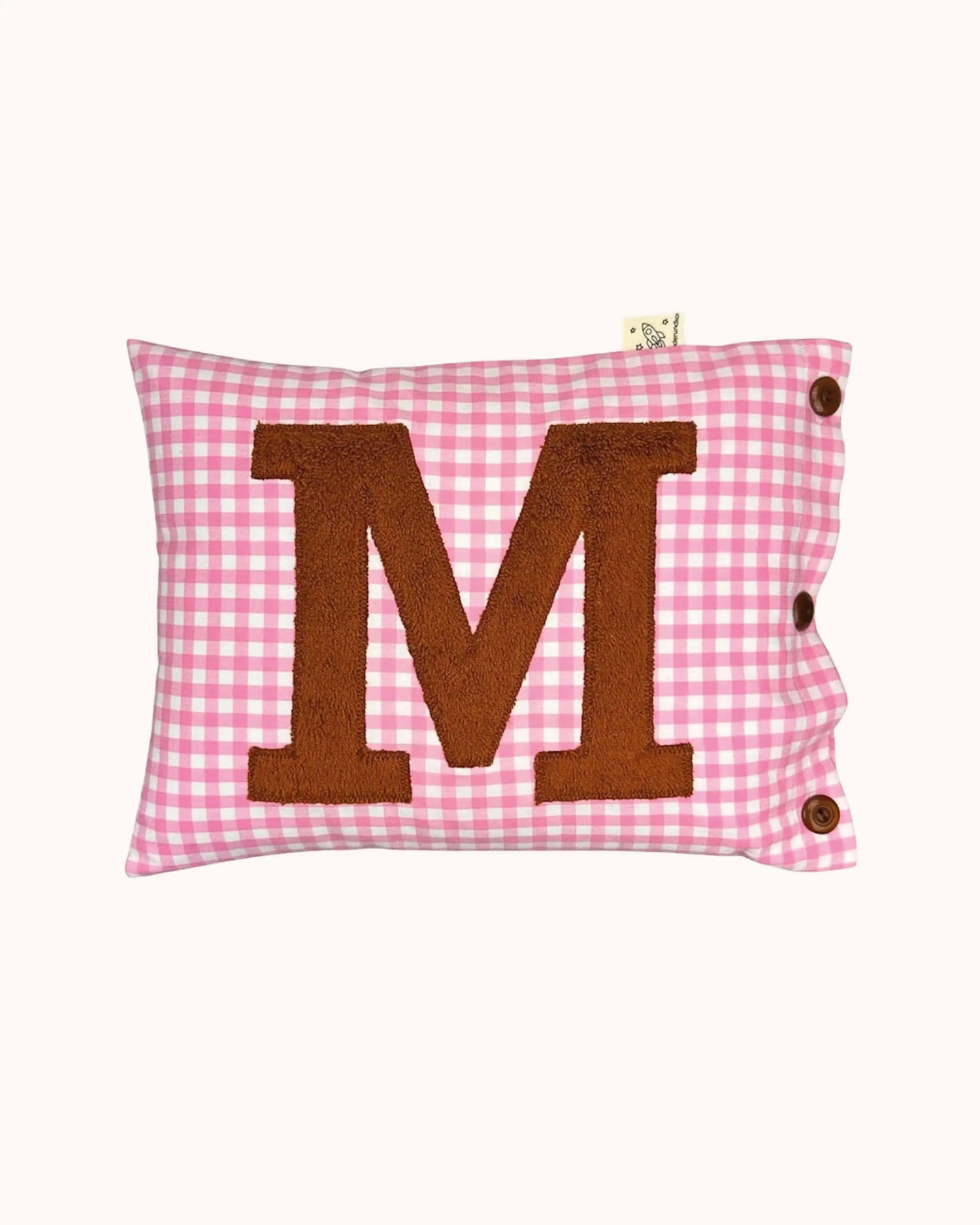 Buchstabenkissen Braun auf pink Vichykaro