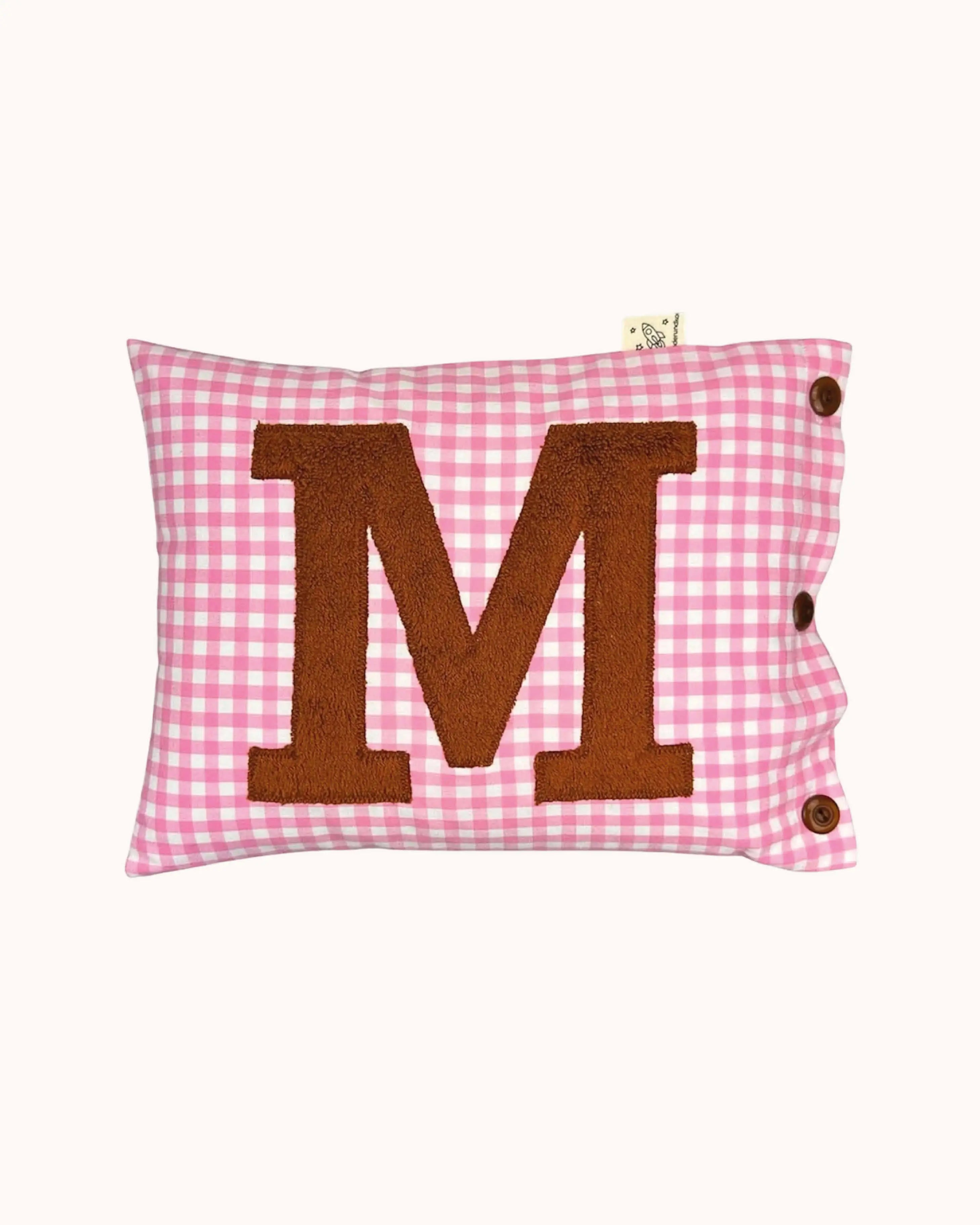 Letter Cushion Brown on pink Gingham