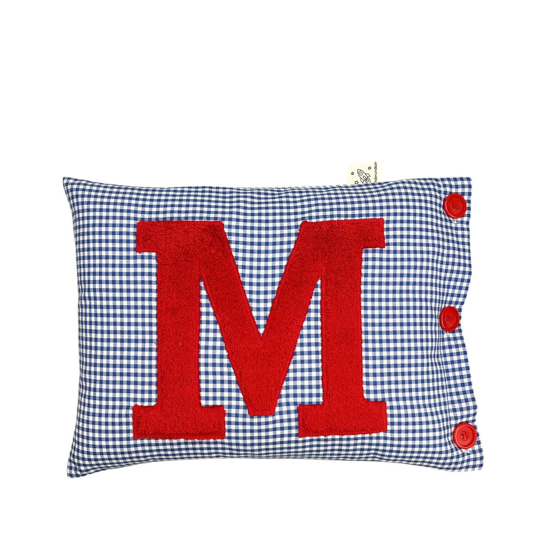 Letter Cushion Red on dark blue Gingham