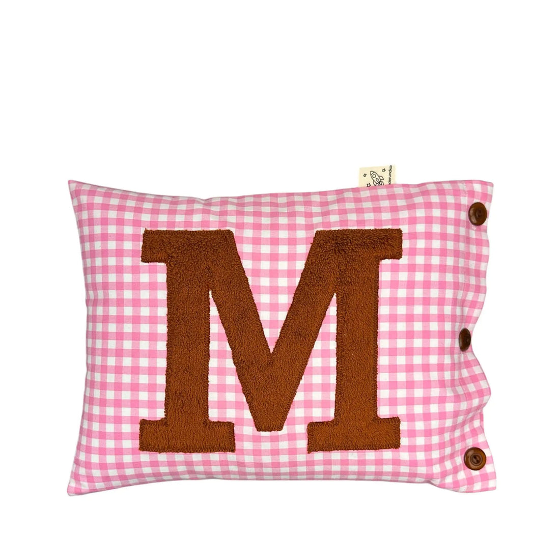 Letter Cushion Brown on pink Gingham