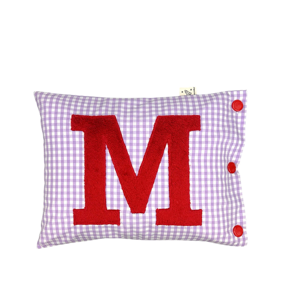 Letter Cushion Red on lilac Gingham