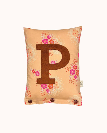 Letter Cushion Brown on Folksy Pink