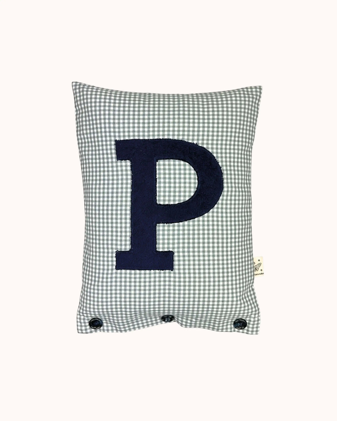 Buchstabenkissen P – Marineblau auf grau Vichykaro