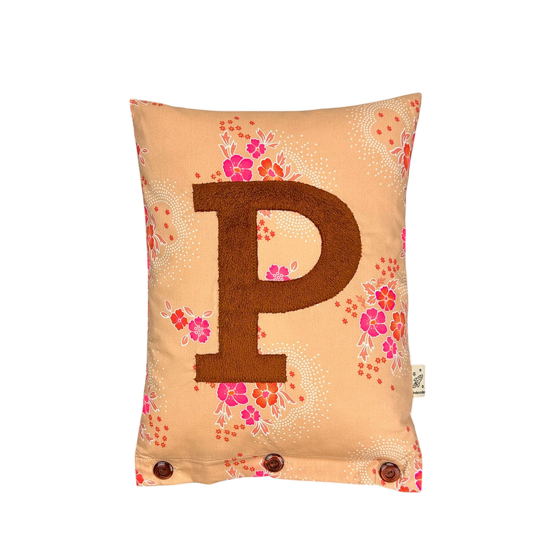 Letter Cushion Brown on Folksy Pink