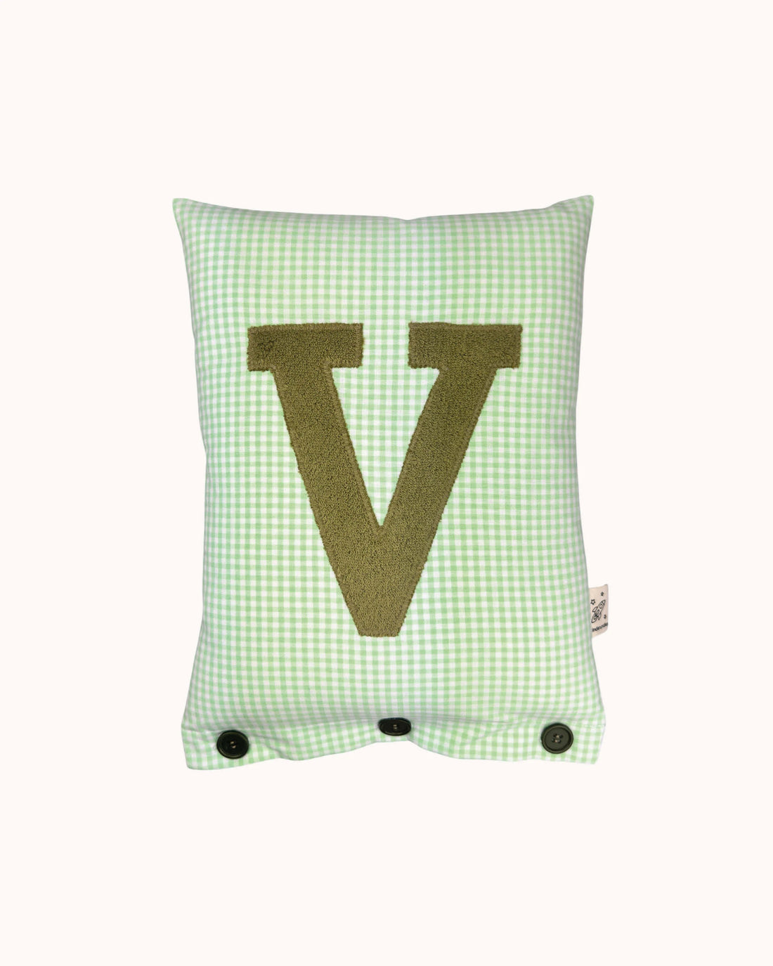 Letter Cushion Olive on light green Gingham