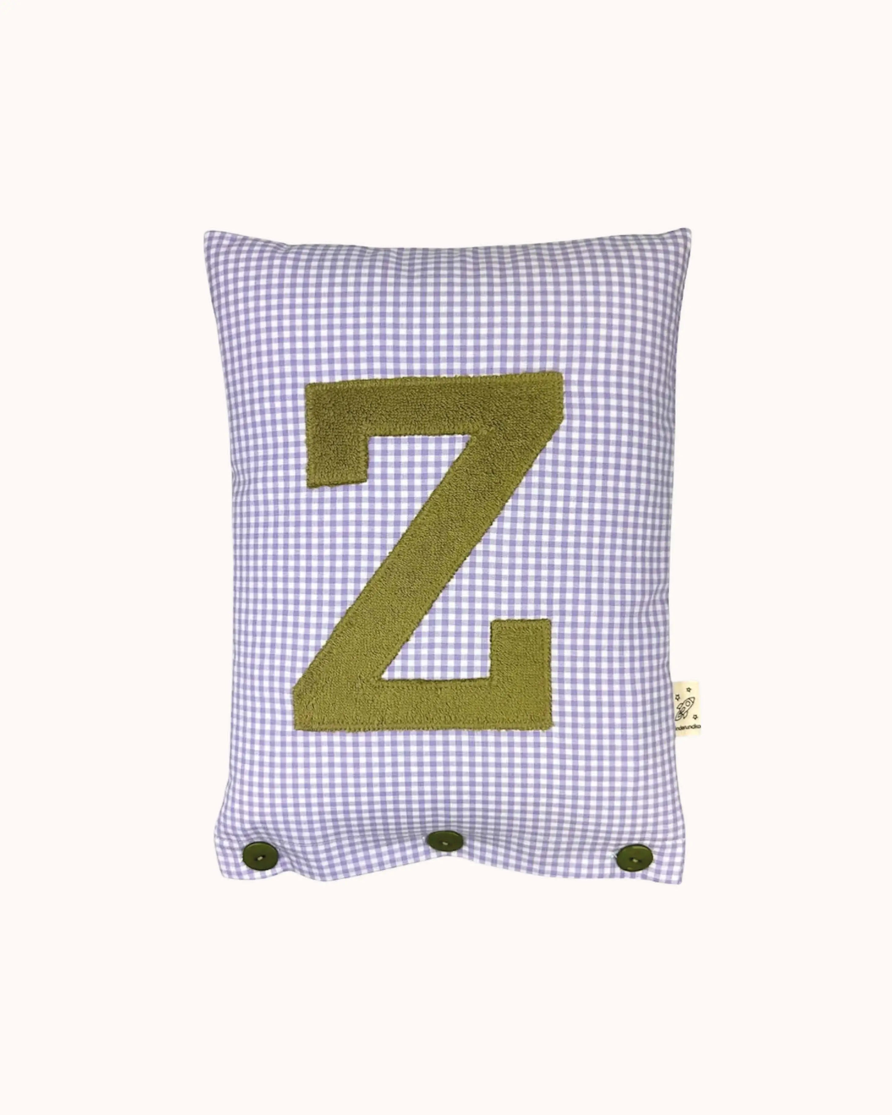 Buchstabenkissen Z – Oliv auf flieder Vichykaro