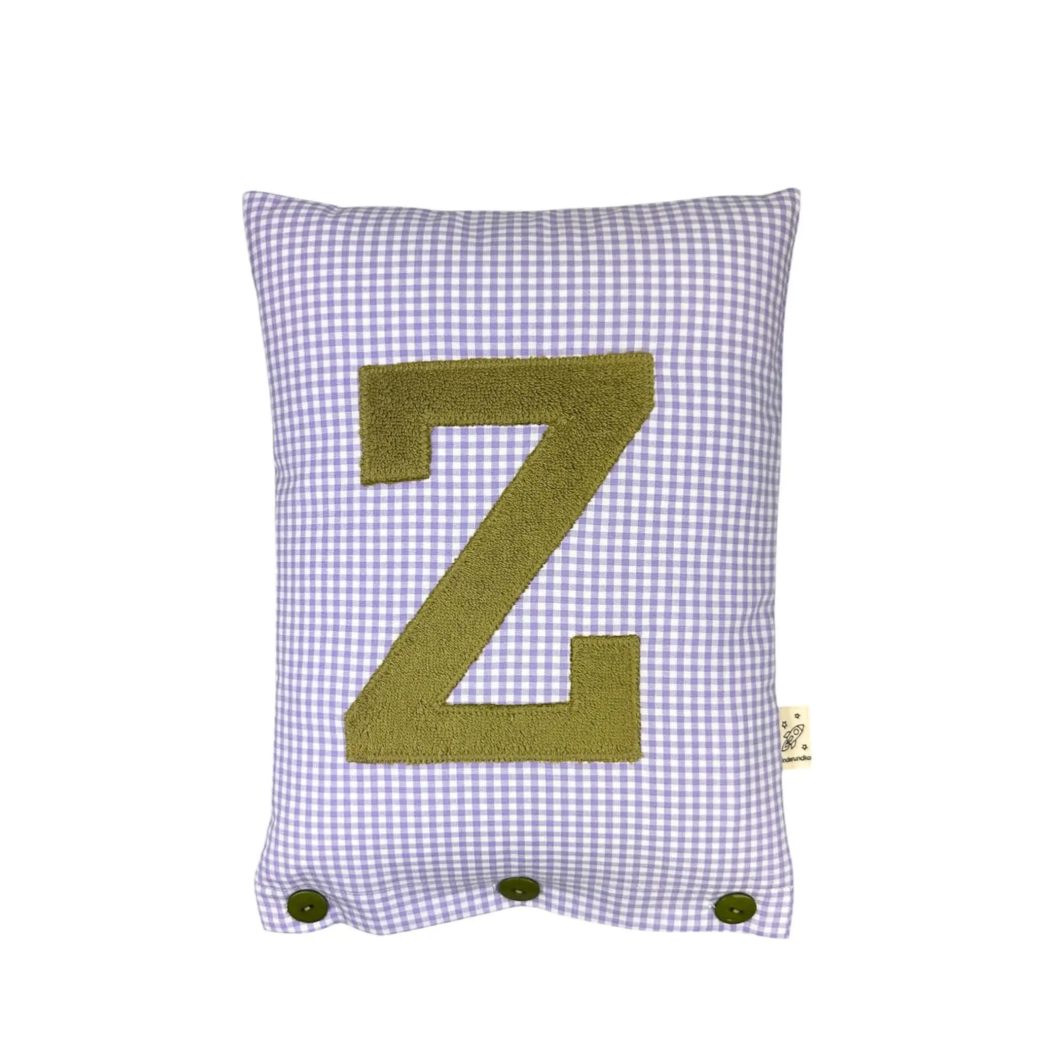 Letter Cushion Z – Olive on lilac Gingham