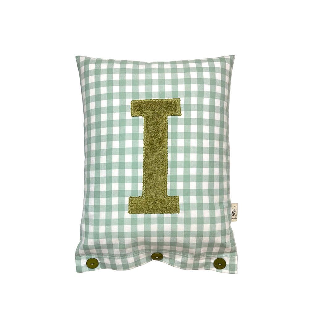 Letter Cushion F, Olive on Sage Gingham