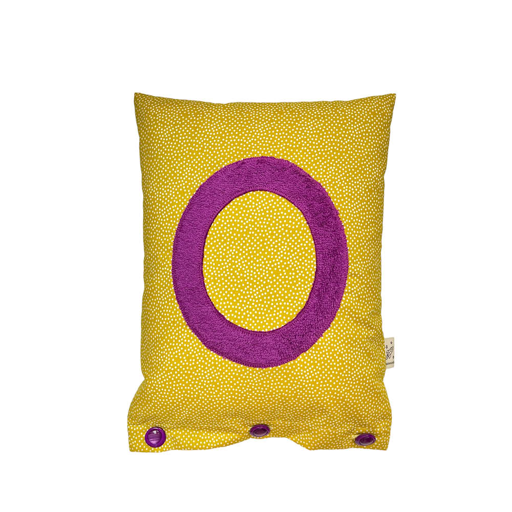 Letter Cushion O, Jacaranda-Purple on Mustard with white Dots