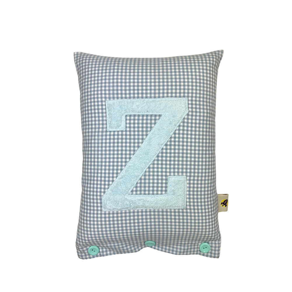 Buchstabenkissen Z, Eisblau auf blaugrau Vichykaro