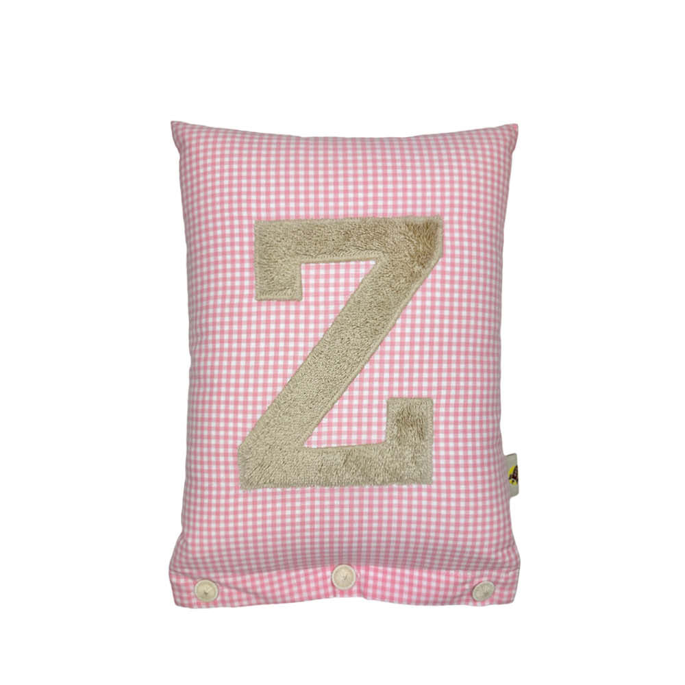 Coussin lettre Z, carreaux Vichy beige sur rose