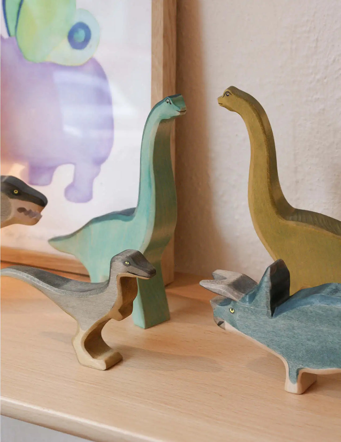Wooden Figure blue Brachiosaurus