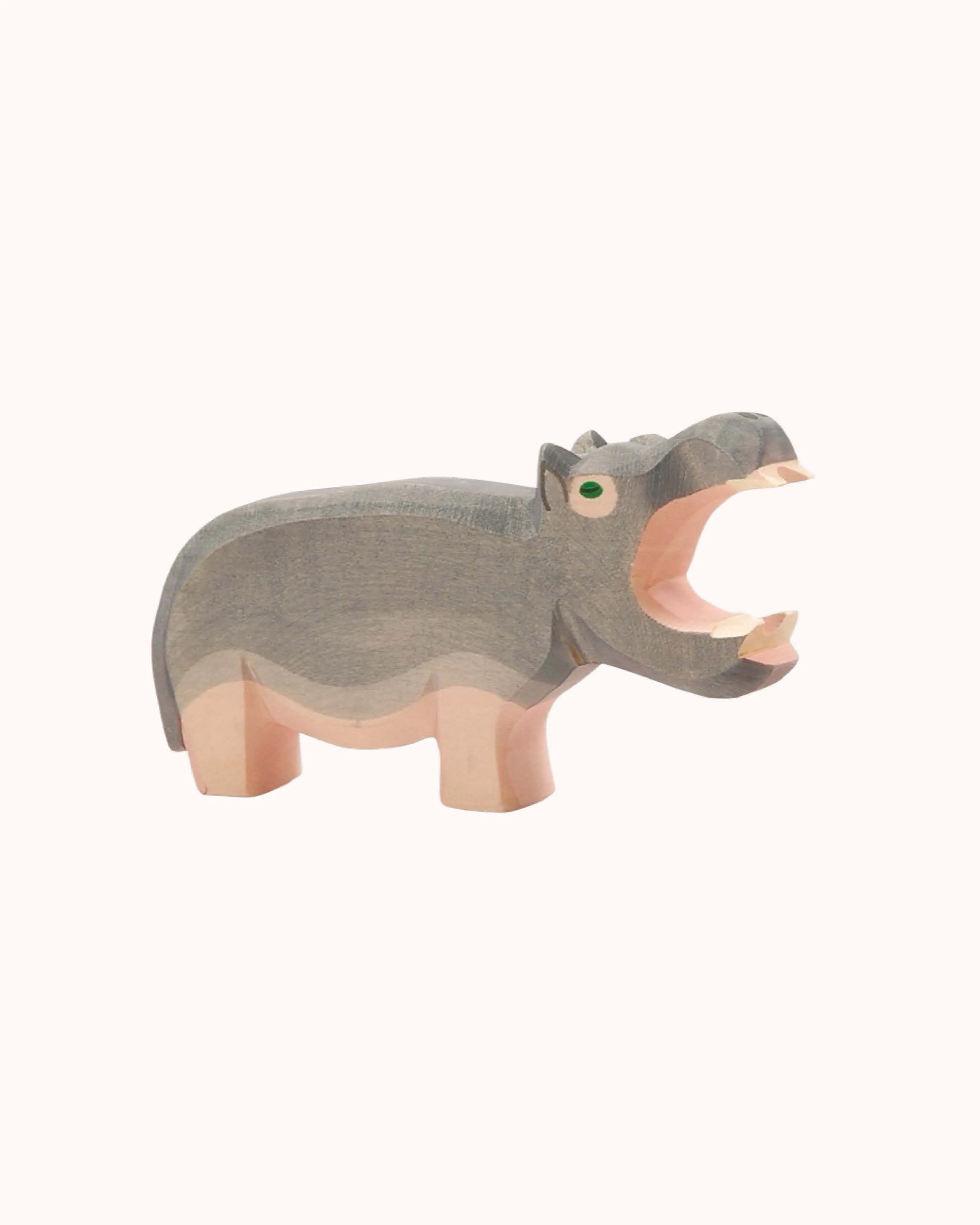 Wooden Figure Hippopotamus Mouth open