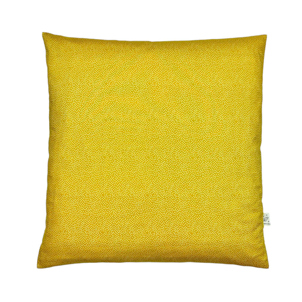 Coussin Humpty Dumpty en jaune moutarde à pois blancs