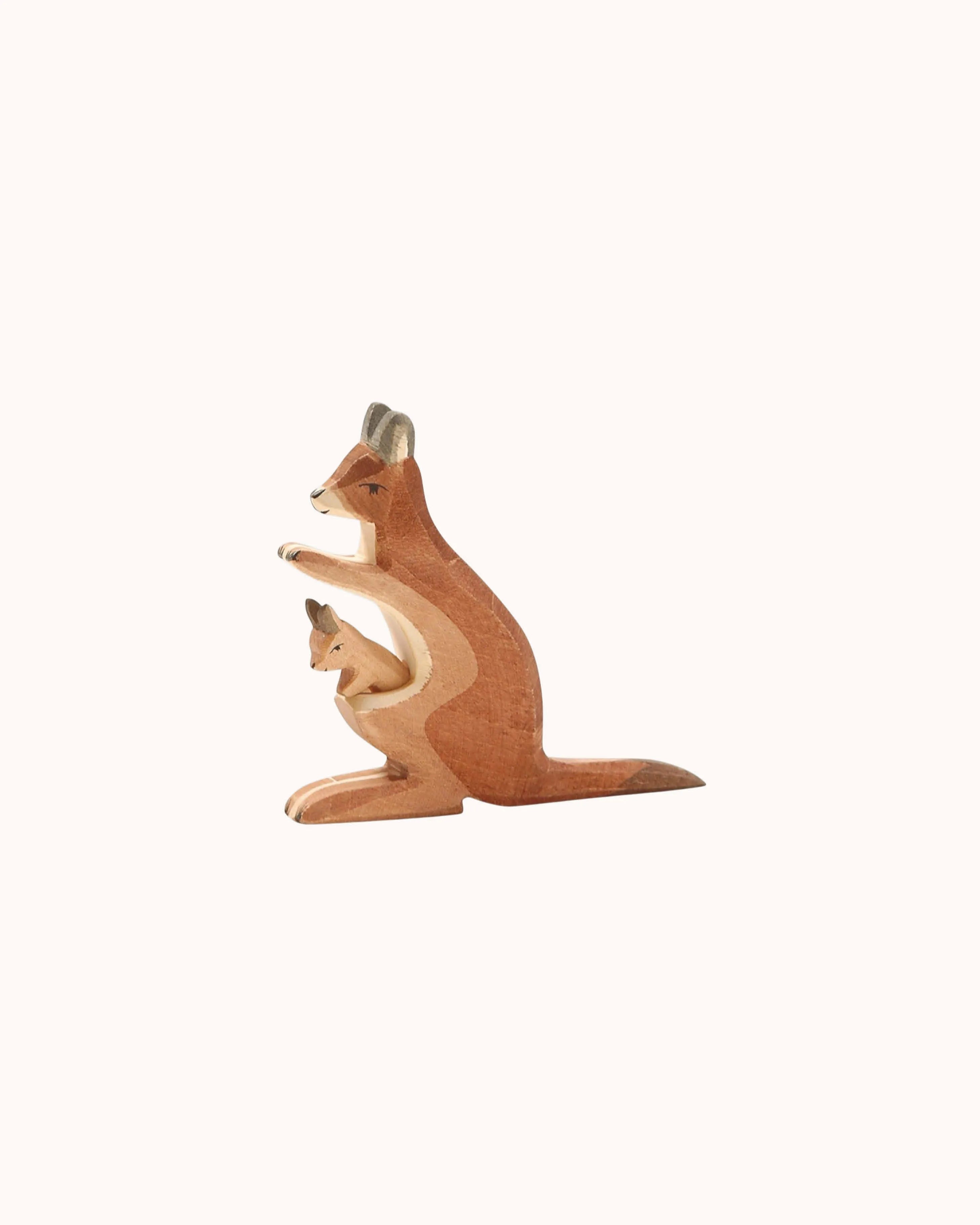 Holzfigur Känguru mit Kind