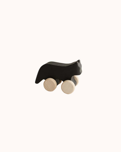 Schwarze Katze auf Rollen