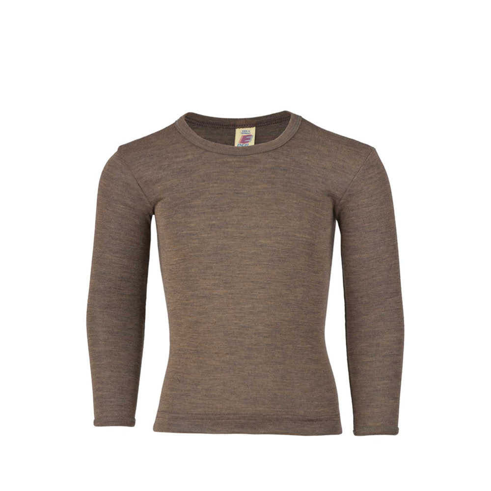 Wool/Silk long-sleeved T-Shirt in walnut melange