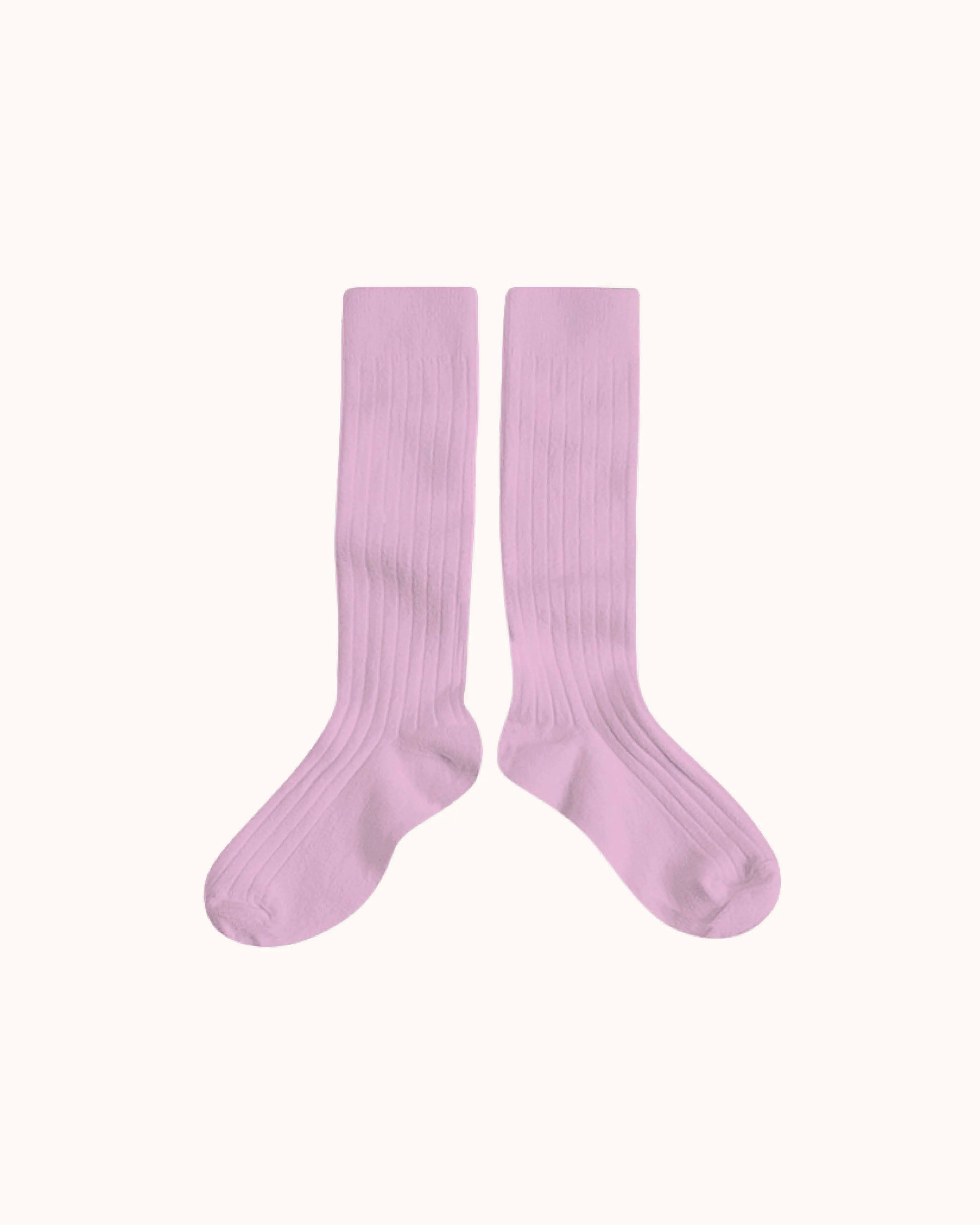 Gerippte Kniestrümpfe La Haute in rose dragée