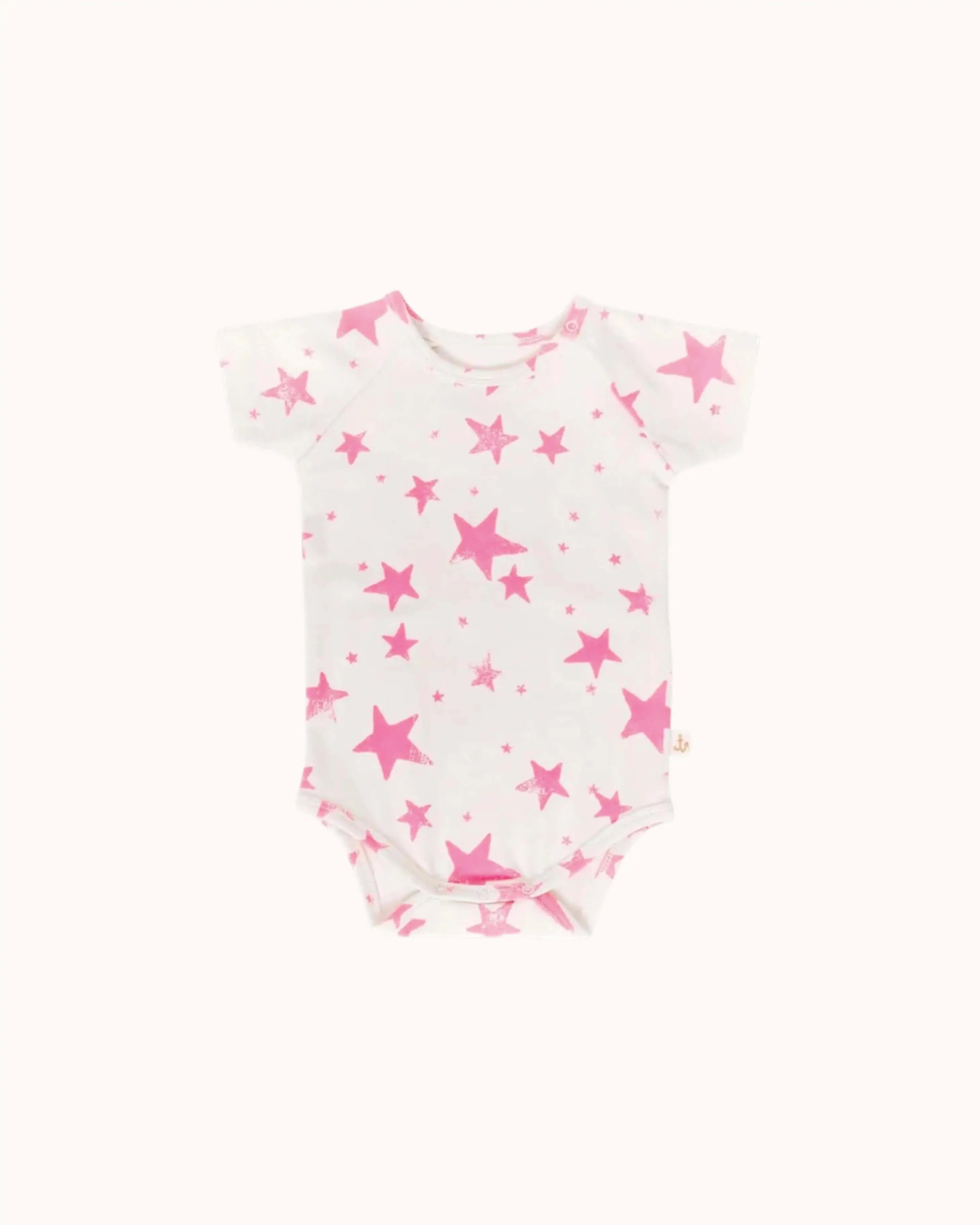 Kurzärmliger Baby Body Pink Stars