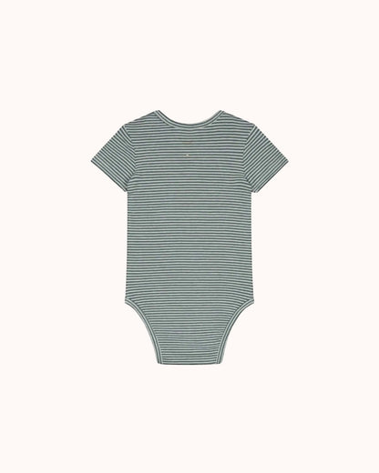 Kurzärmliger Baby Body in blue grey/cream