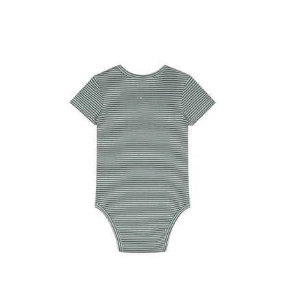 Short-sleeved Baby Body in blue grey/cream